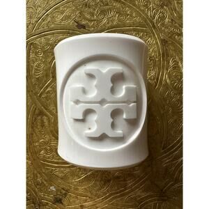 White Tory Burch Acrylic Cuff Bracelet logo lucite wide small